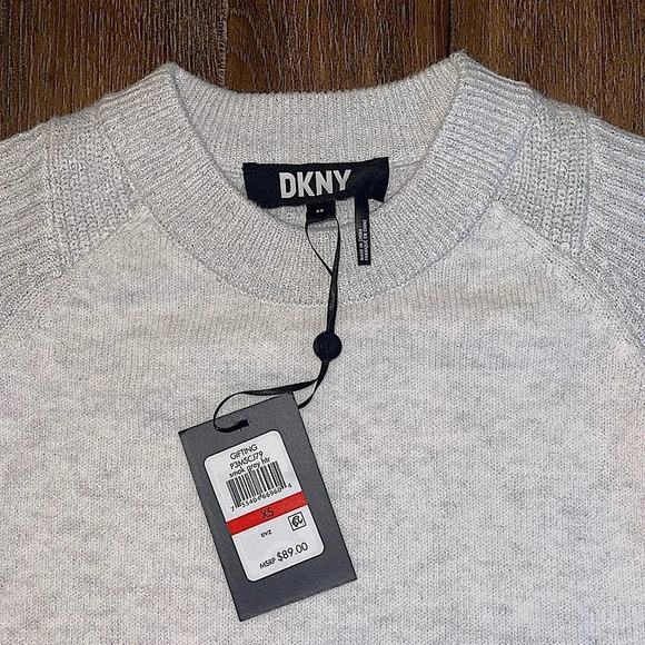 DKNY Pull Over Sweater XS Grey Glitter Crewneck Cutout Shoulder Sweater - Picture 5 of 8